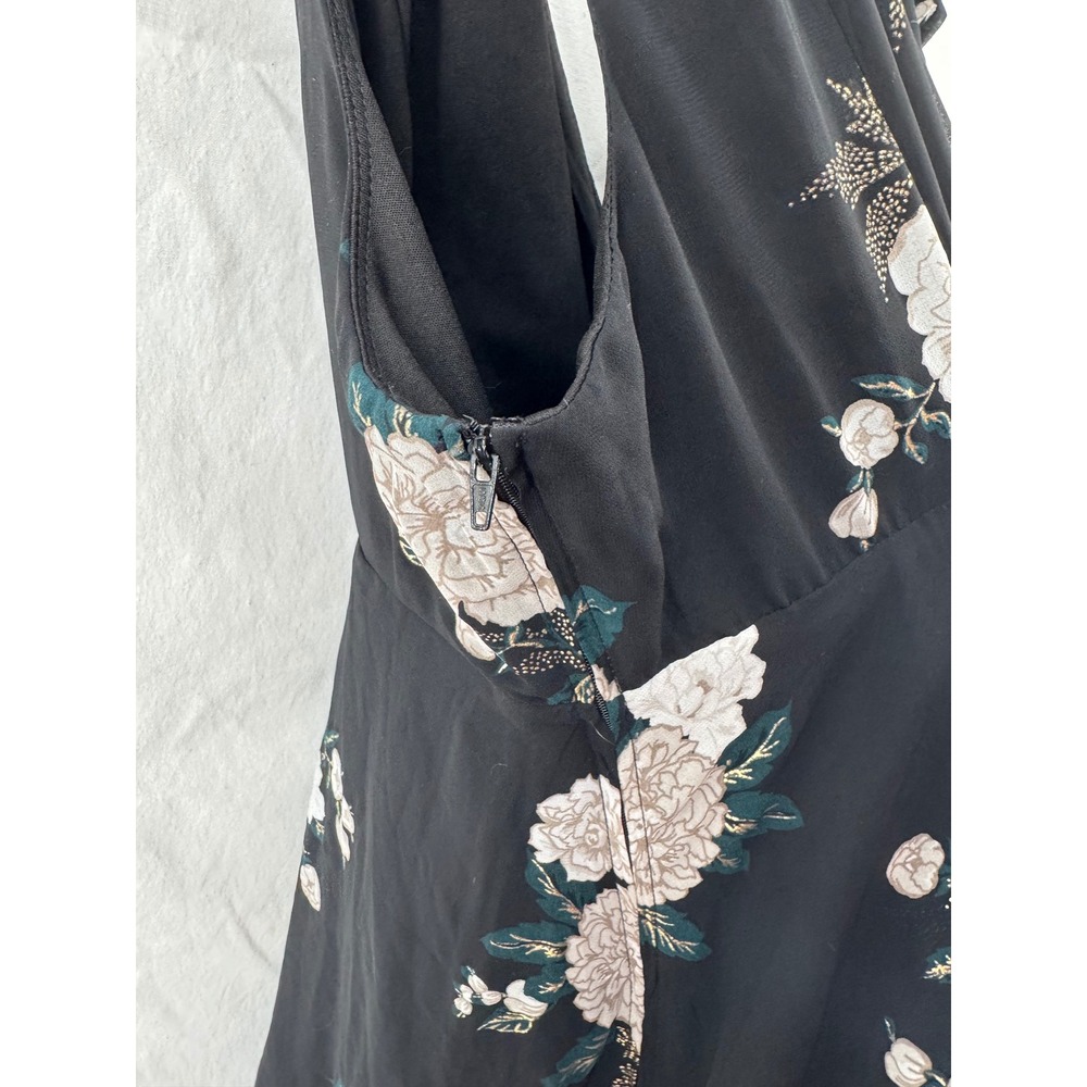 Torrid Floral Chiffon Ruffle V-Neck Skater Dress Black Gold Foil Plus Size 22 - Picture 4 of 6